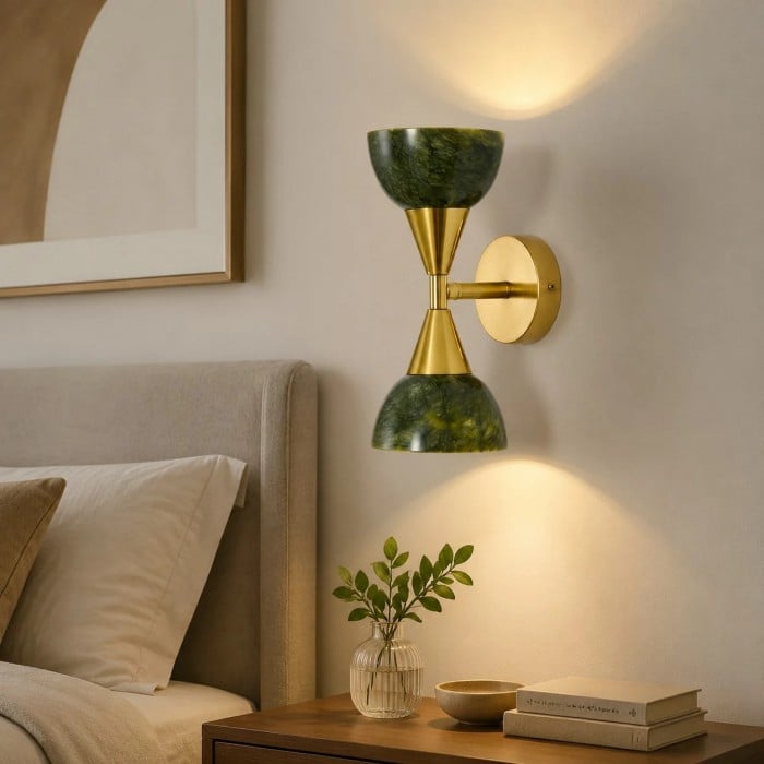 Aplique de pared verde jade dorado con iluminación hacia arriba y hacia abajo HL3998