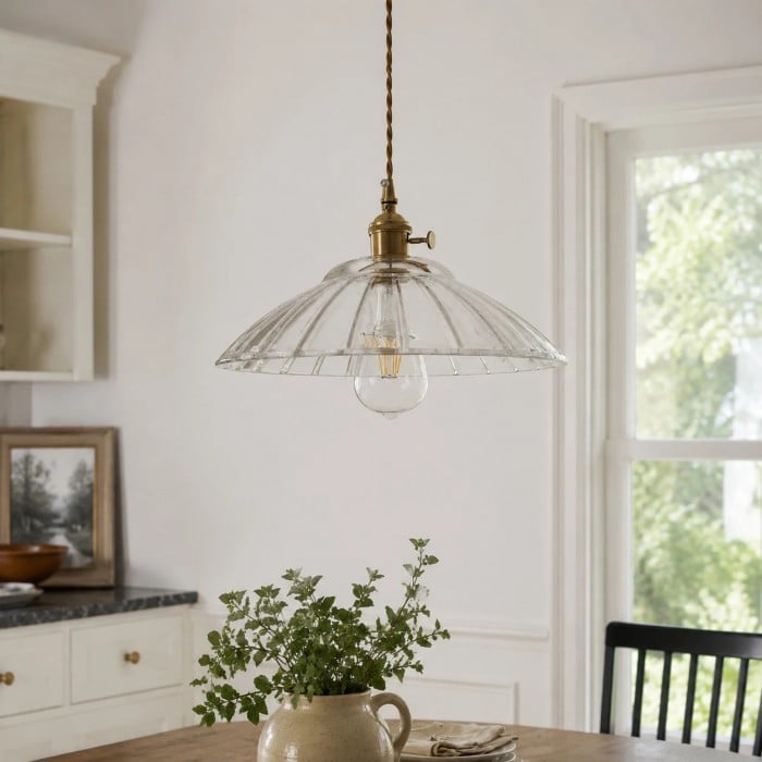 Suspension japonaise rétro en laiton et verre HL3955