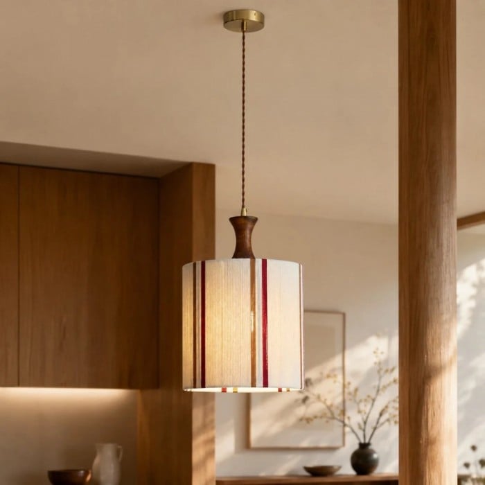 Suspension japonaise vintage en noyer et tissu HL3700