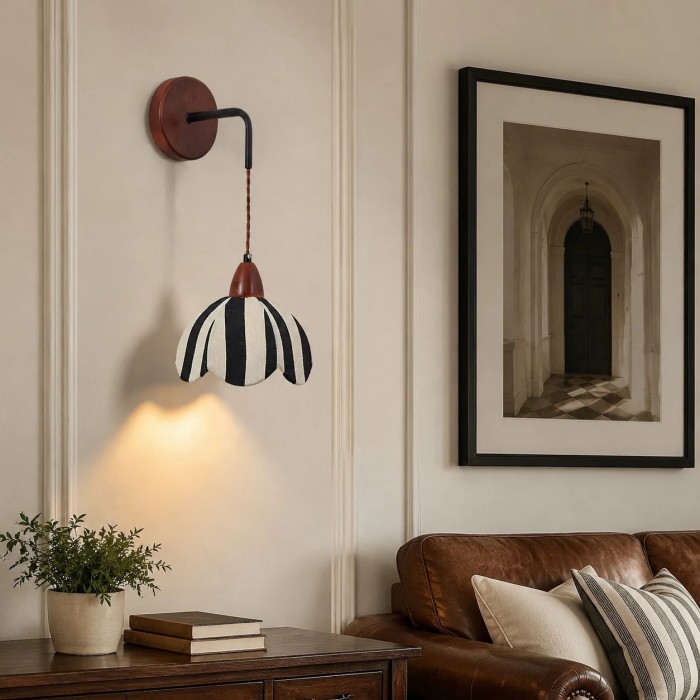Lámpara de pared/mesita de noche japonesa Wabi-Sabi con tela a rayas HL3931