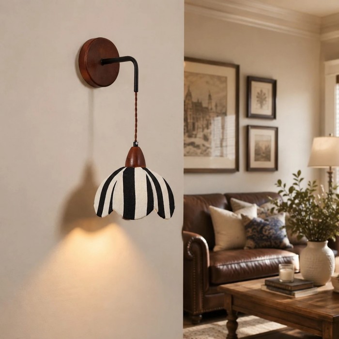 Lámpara de pared/mesita de noche japonesa Wabi-Sabi con tela a rayas HL3931