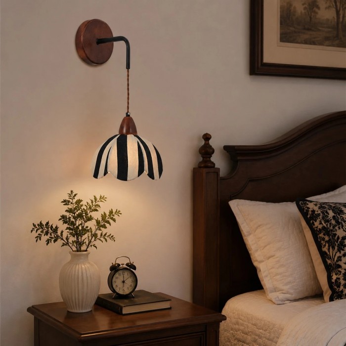 Lámpara de pared/mesita de noche japonesa Wabi-Sabi con tela a rayas HL3931