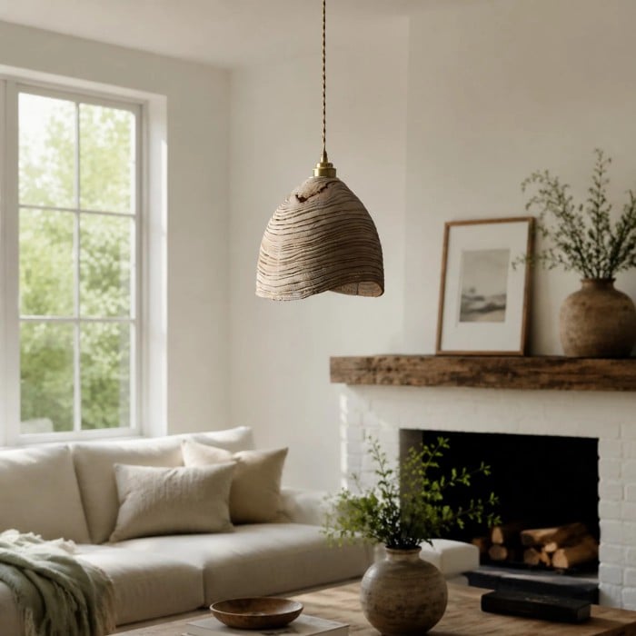 Suspension lumineuse japonaise en bois Wabi-Sabi HL3961