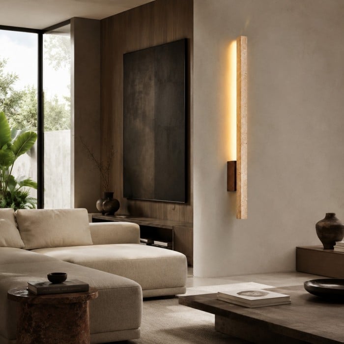 Linear Travertine And Wood LED Wall Light HL3644