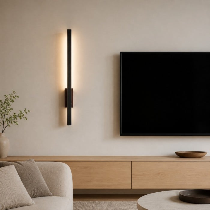Linear Travertine And Wood LED Wall Light HL3644