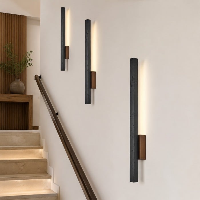 Linear Travertine And Wood LED Wall Light HL3644