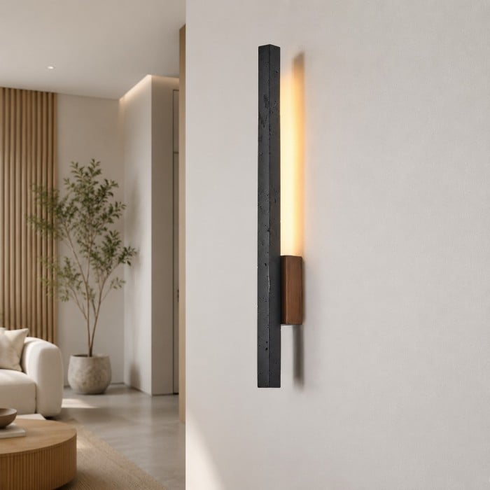 Linear Travertine And Wood LED Wall Light HL3644