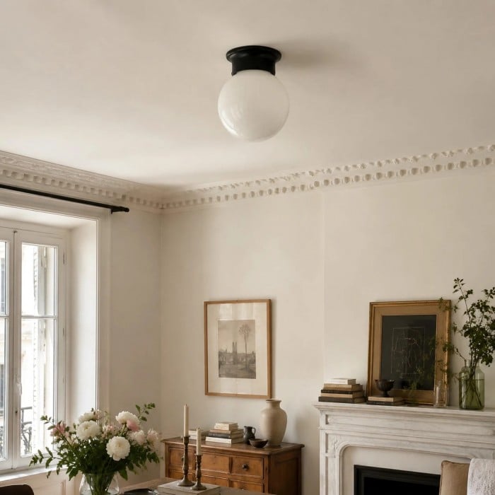 Lampada da soffitto minimalista in vetro e metallo nero HL3817