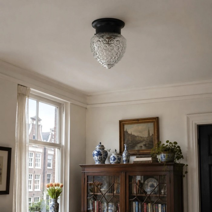 Lampada da soffitto minimalista in vetro e metallo nero HL3817