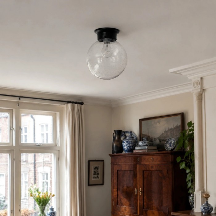 Lampada da soffitto minimalista in vetro e metallo nero HL3817