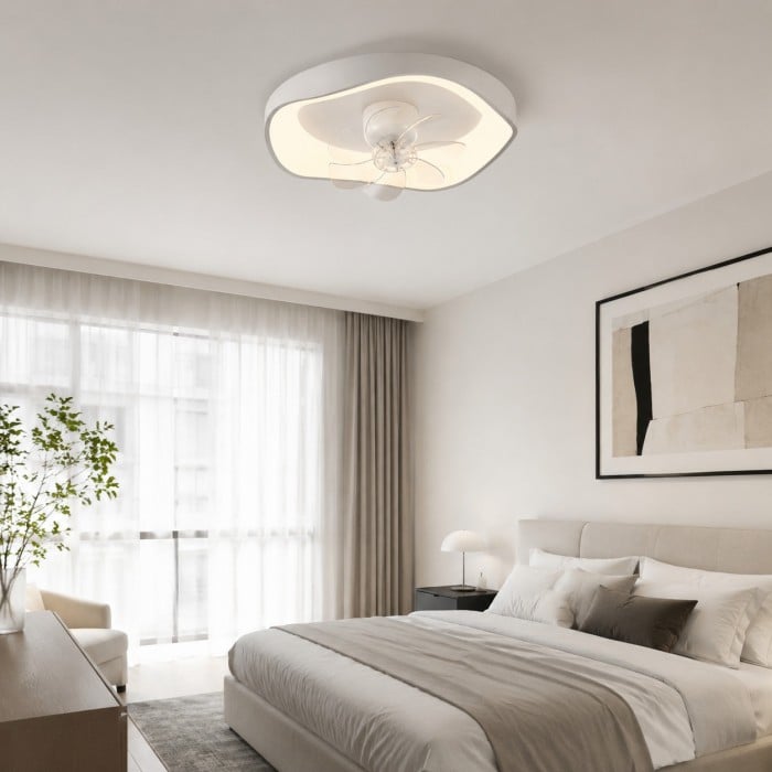 Ventilatore da soffitto moderno a basso profilo in acrilico con luce integrata, ideale per camere da letto (HL3764)