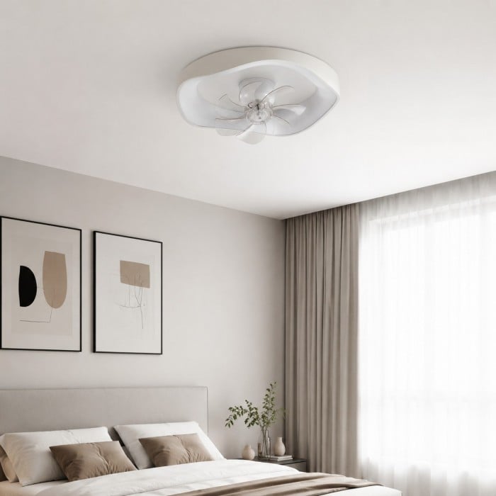Ventilatore da soffitto moderno a basso profilo in acrilico con luce integrata, ideale per camere da letto (HL3764)