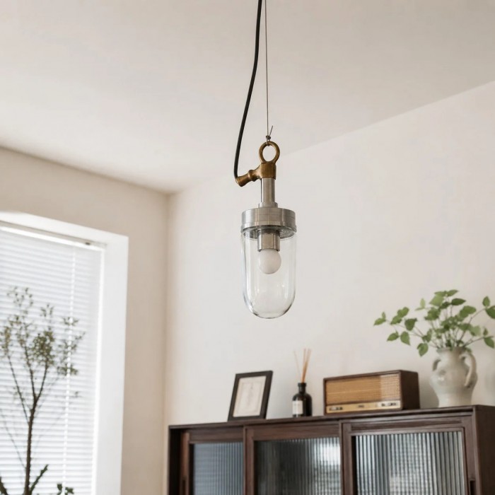 Modern Clear Glass Cylinder Pendant Lamp HL3656
