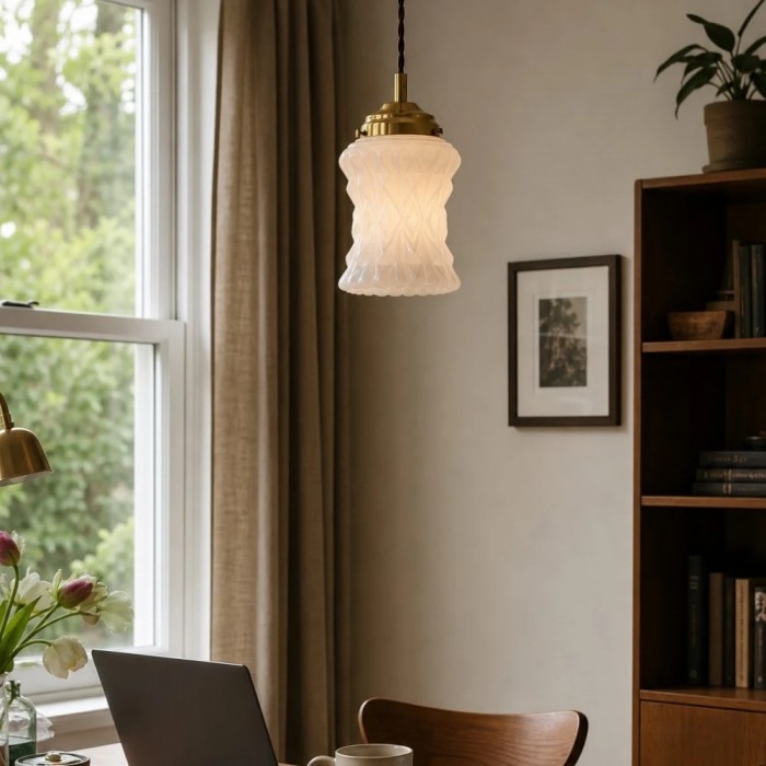 Lampada a sospensione moderna in vetro opalino per sala da pranzo e isola cucina HL3674