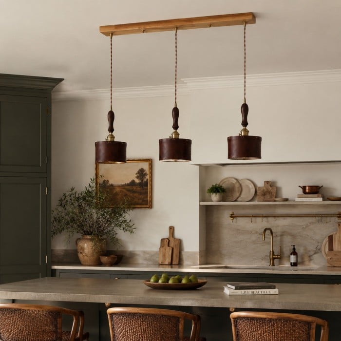 Moderne minimalistische hanglamp met leren kap HL3672