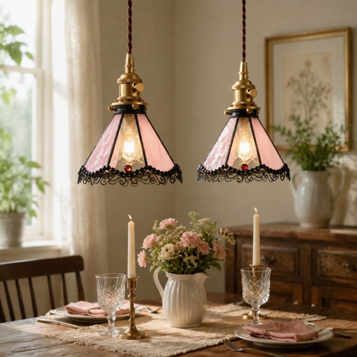 Meerkleurige hanglamp van gebrandschilderd glas HL3798