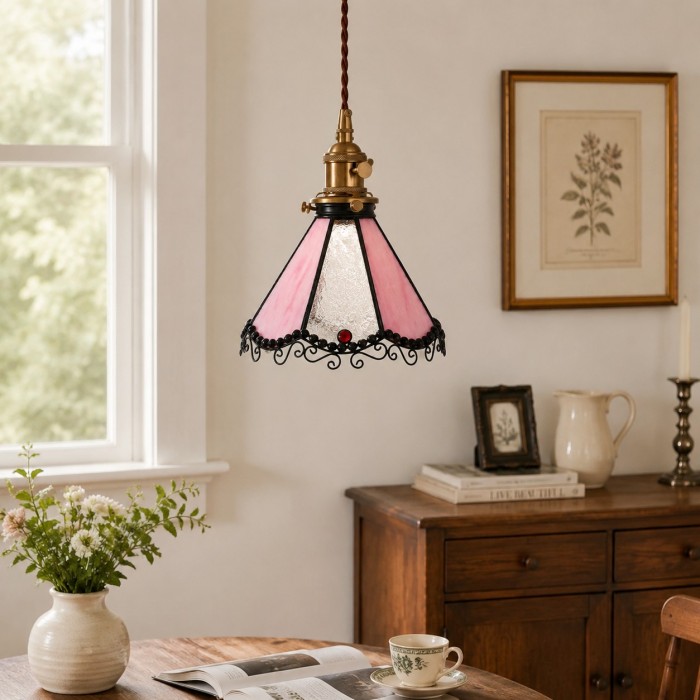 Meerkleurige hanglamp van gebrandschilderd glas HL3798