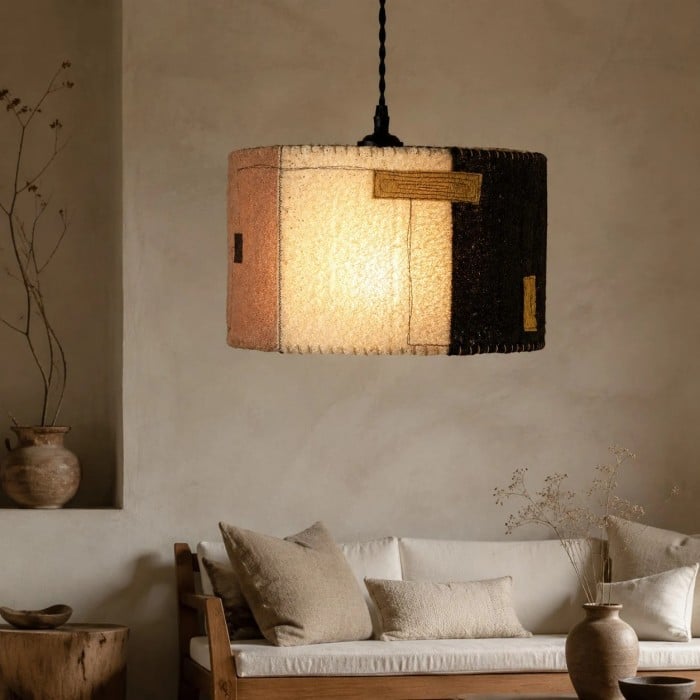 Hanglamp van natuurlijk loofahhout, geweven in Wabi Sabi-stijl, patchwork, HL3904