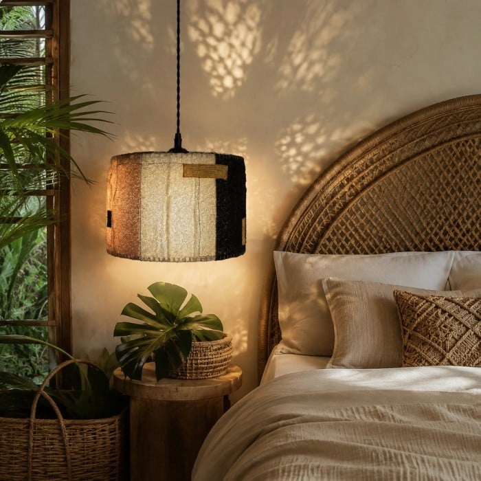 Hanglamp van natuurlijk loofahhout, geweven in Wabi Sabi-stijl, patchwork, HL3904