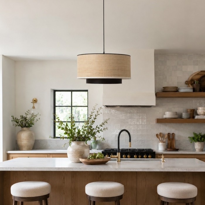 Natural Wabi Sabi Raffia Grass Pendant Light for Dining Room HL3663