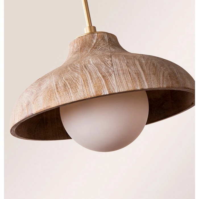 Pendelleuchte aus natürlichem Wabi-Sabi-Holz und Glas HL3633