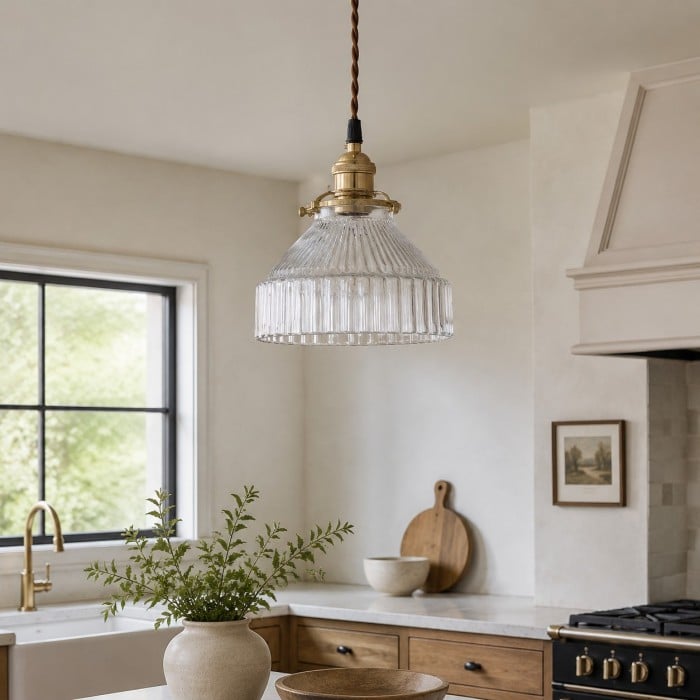 Lampada a sospensione minimalista nordica in ottone e vetro - Luce trasparente HL4046