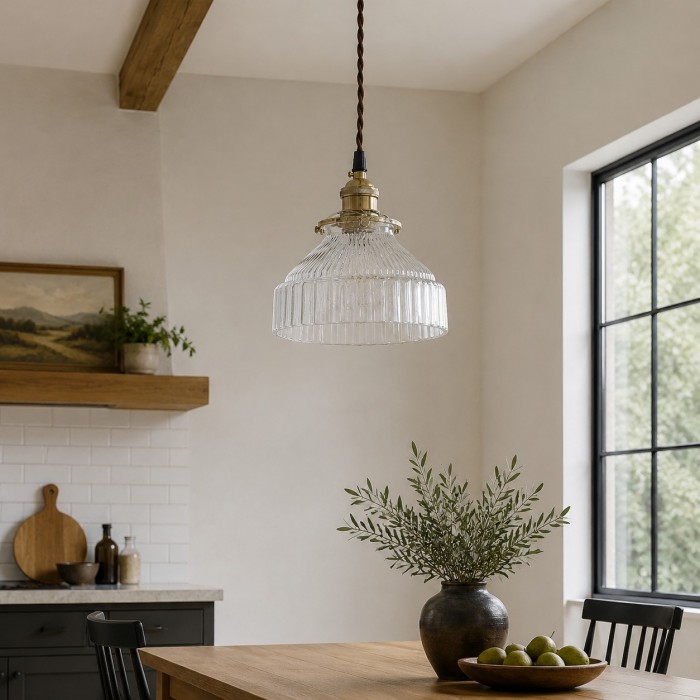 Lampada a sospensione minimalista nordica in ottone e vetro - Luce trasparente HL4046