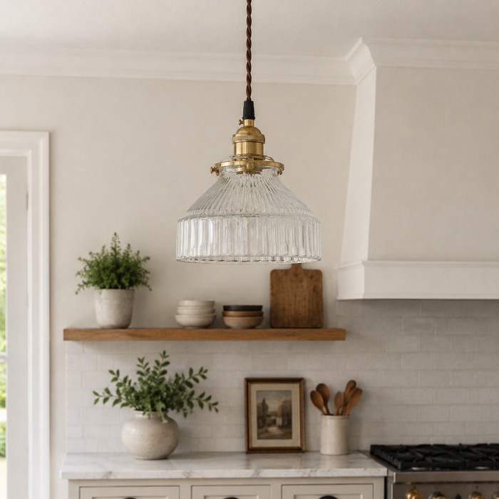 Lampada a sospensione minimalista nordica in ottone e vetro - Luce trasparente HL4046