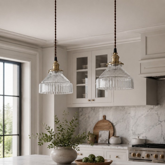 Lampada a sospensione minimalista nordica in ottone e vetro - Luce trasparente HL4046