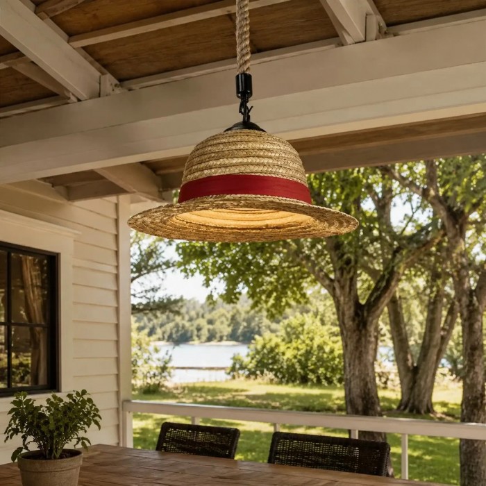 Lámpara colgante con forma de sombrero de paja (modelo HL3913)