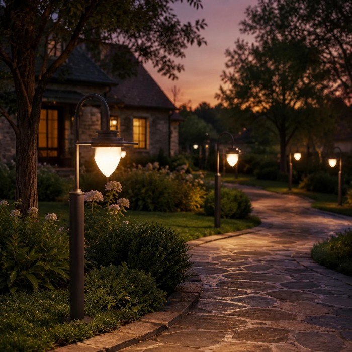 Borne lumineuse incurvée E27 pour allées de jardin, terrasses et bordures paysagères HL3741
