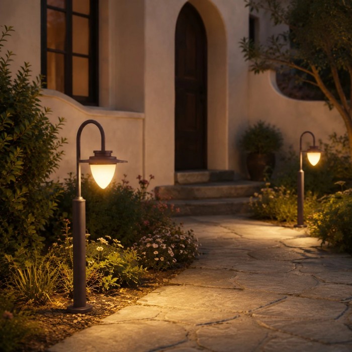 Borne lumineuse incurvée E27 pour allées de jardin, terrasses et bordures paysagères HL3741