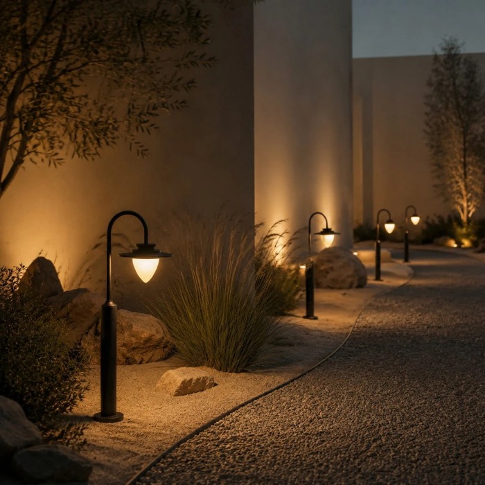 Borne lumineuse incurvée E27 pour allées de jardin, terrasses et bordures paysagères HL3741