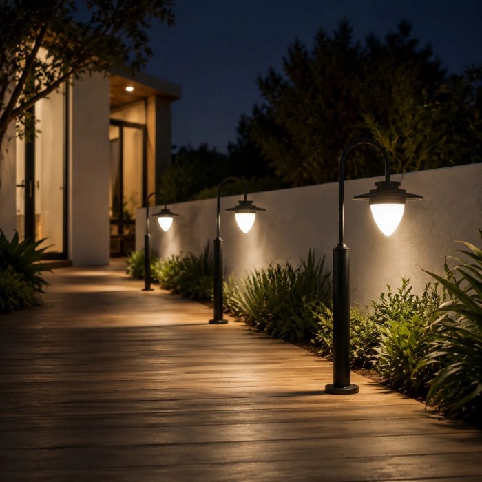 Borne lumineuse incurvée E27 pour allées de jardin, terrasses et bordures paysagères HL3741