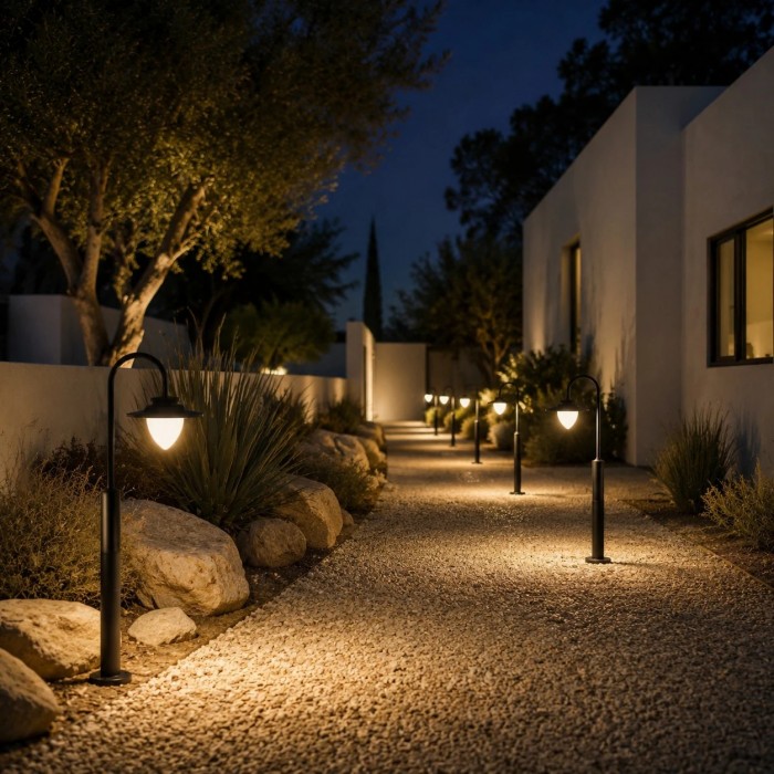 Borne lumineuse incurvée E27 pour allées de jardin, terrasses et bordures paysagères HL3741
