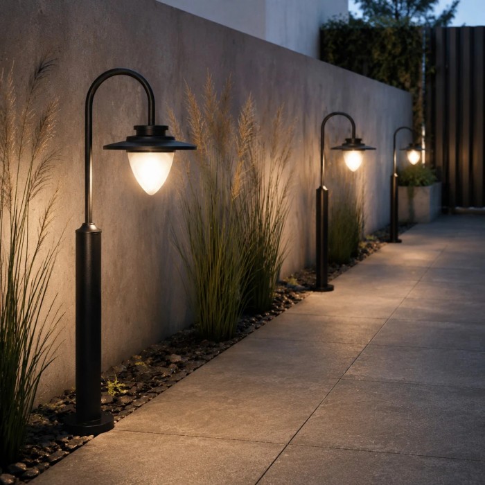 Borne lumineuse incurvée E27 pour allées de jardin, terrasses et bordures paysagères HL3741