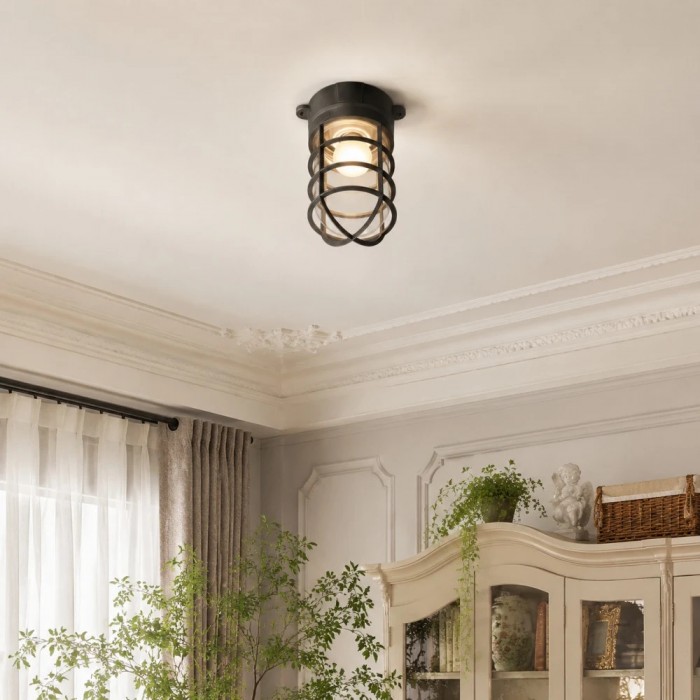 Patnox Industrial Glass Flush Mount Ceiling Lamp HL3805