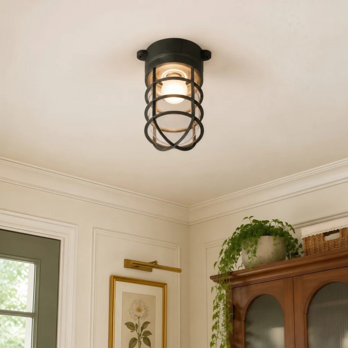 Patnox Industrial Glass Flush Mount Ceiling Lamp HL3805