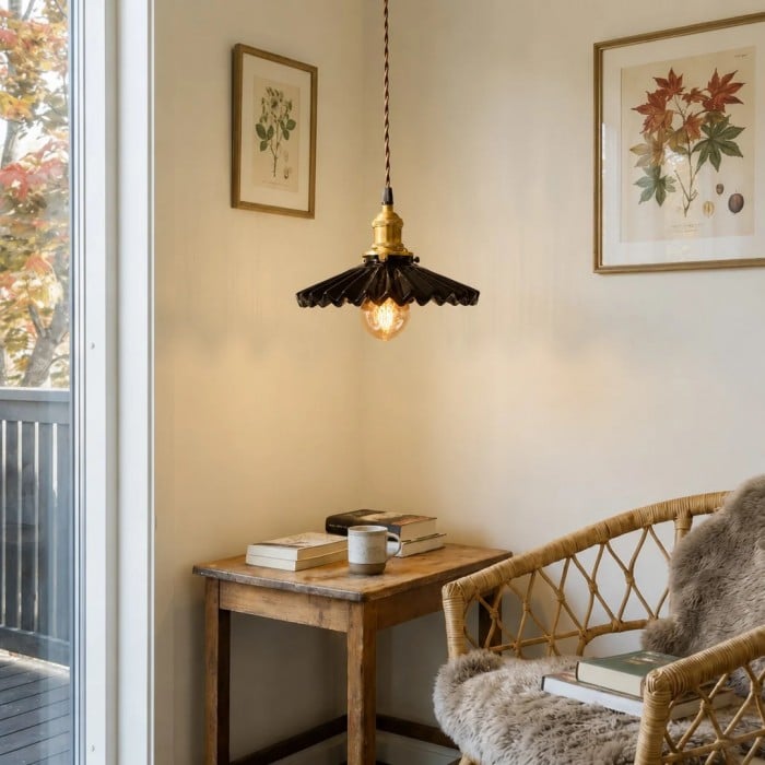 Plisowana ceramiczna lampa wisząca HL3643
