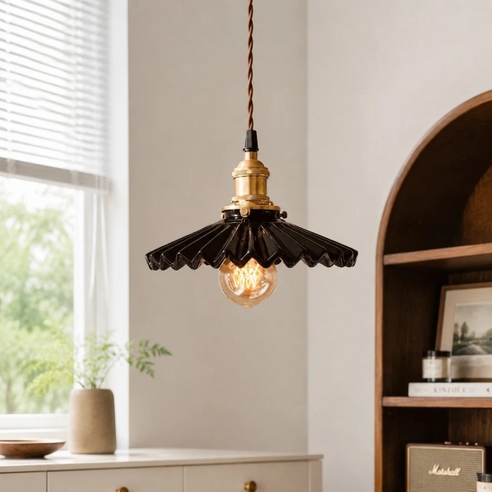Plisowana ceramiczna lampa wisząca HL3643