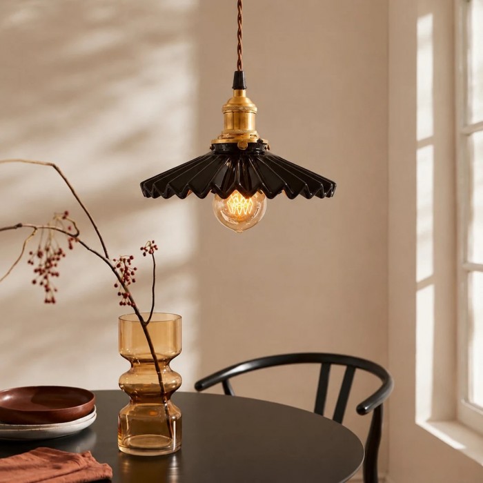 Plisowana ceramiczna lampa wisząca HL3643