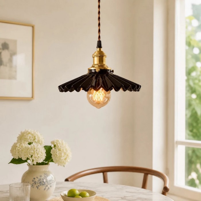 Plisowana ceramiczna lampa wisząca HL3643