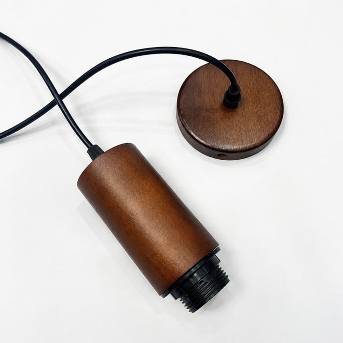 Printed Fabric Drum Pendant Light with Walnut Wood Holder HL4017