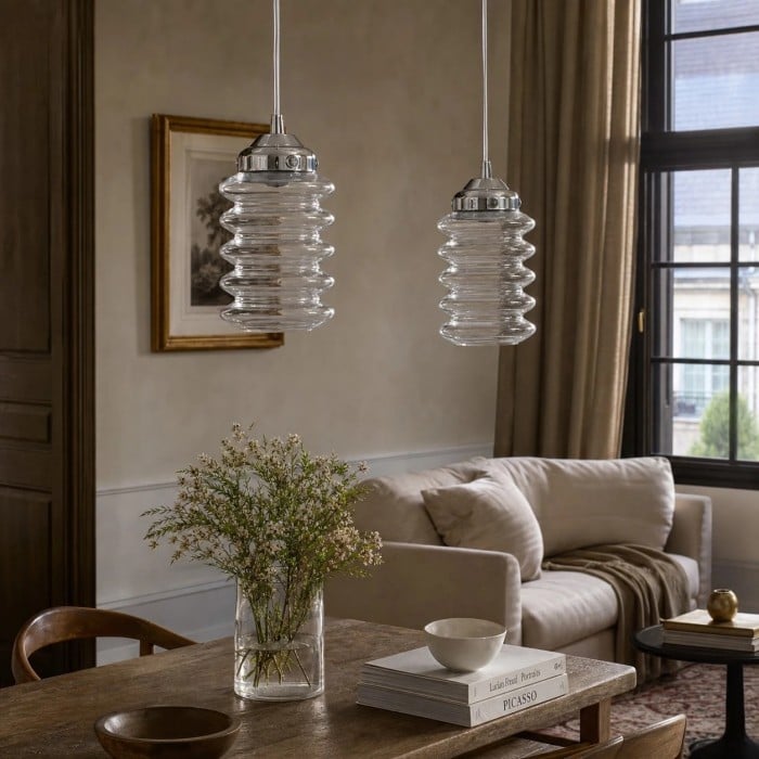 Ribbed Glass Pendant Light HL3992