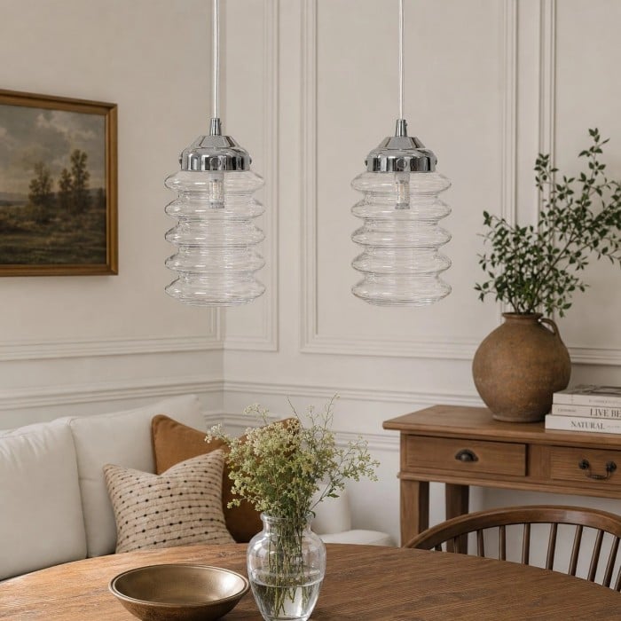 Ribbed Glass Pendant Light HL3992