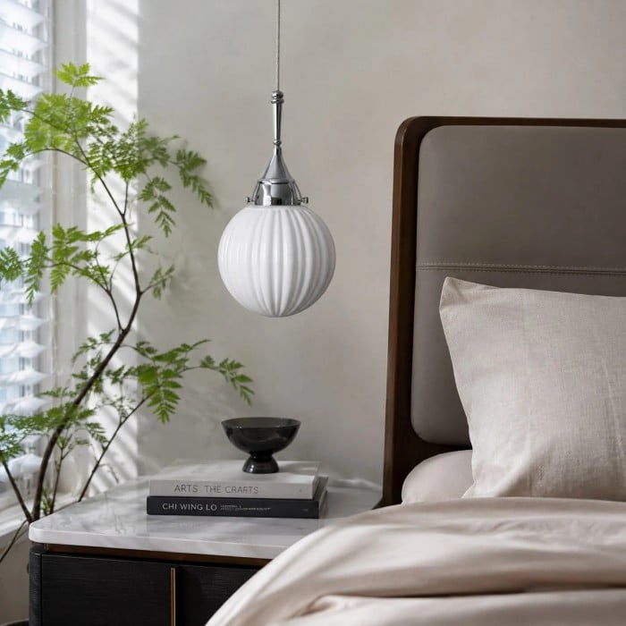 Ribbed Milk Glass Pendant Light HL3770