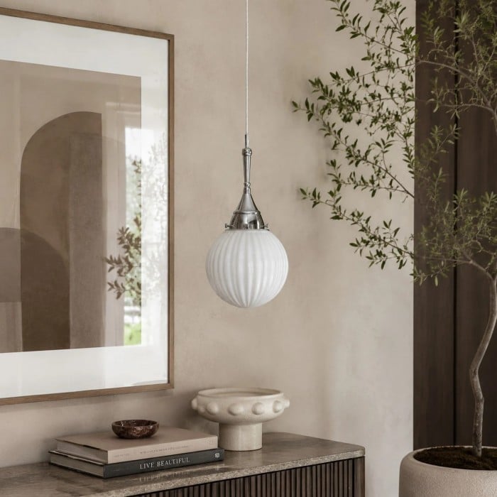Ribbed Milk Glass Pendant Light HL3770