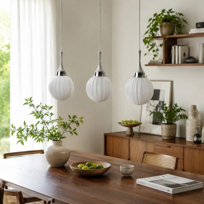 Ribbed Milk Glass Pendant Light HL3770