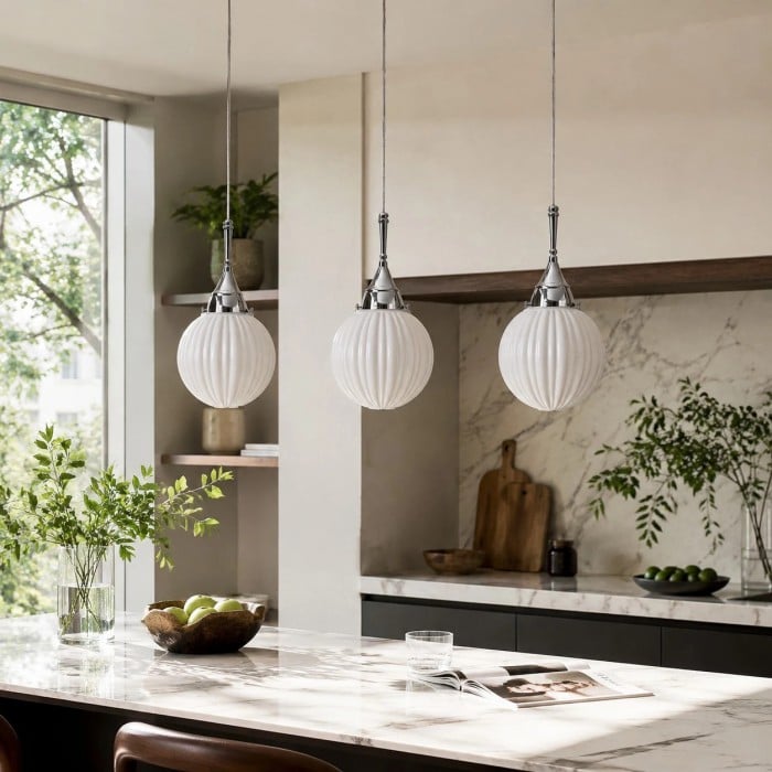 Ribbed Milk Glass Pendant Light HL3770