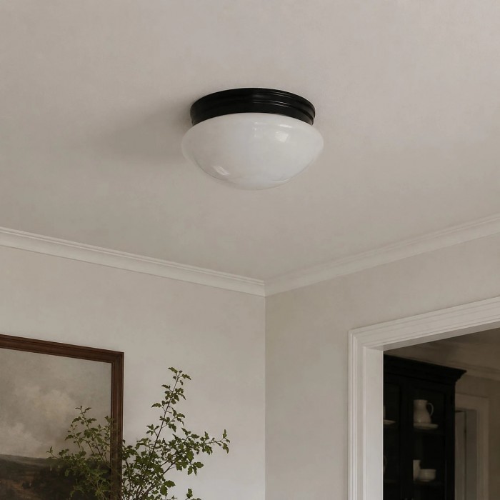 Plafondlamp HL4002 met geribbeld of opaalglas, vlak gemonteerd